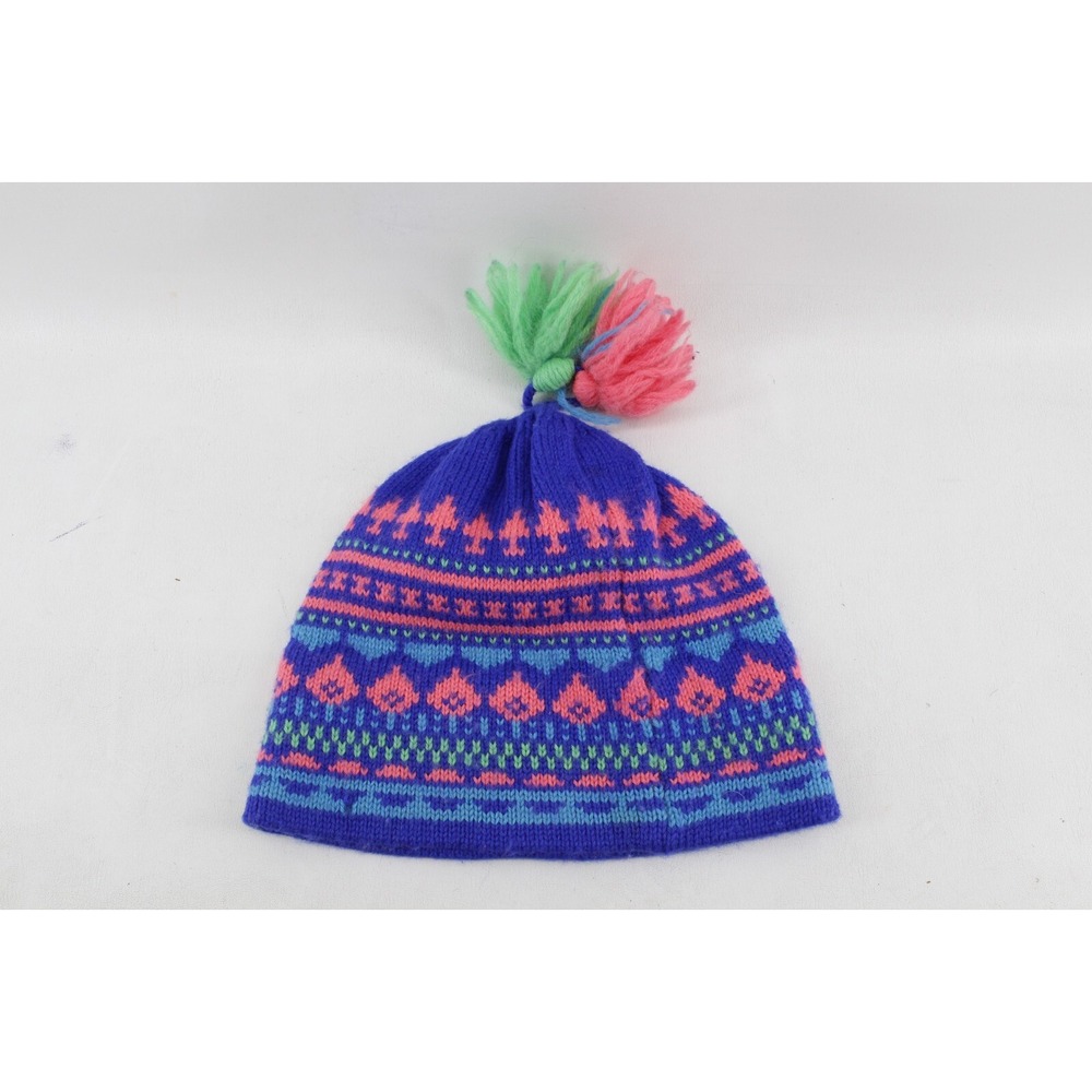 Vintage Handmade Top Notch Knits Wool USA Beanie‎ Hat Colorful Geometric Pattern